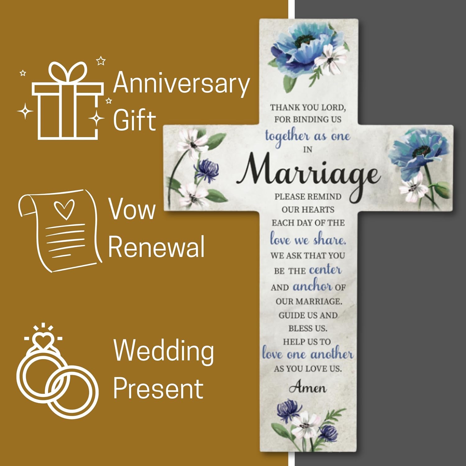 Carson 14" Marriage Prayer Wall Cross for Newlyweds Weddings Anniversaries | Hanging Cross Christian Gift for Wedding, Anniversary & Vow Renewals