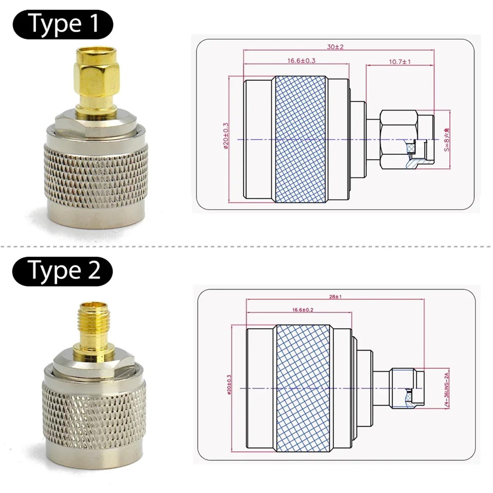 Kit adaptateur coaxial RP-SMA vers type N mâle/femelle (type 3, 3 pièces)