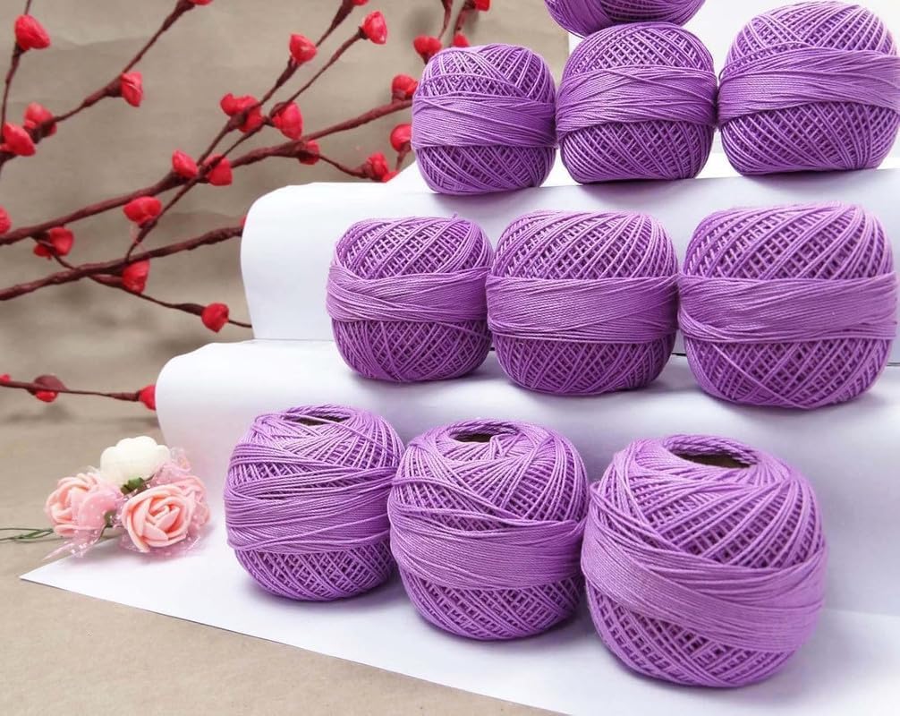 Cotton Crochet Thread Yarn Craft Tatting Knit Embroidery Thread Sewing for Cross Stitch Crafts 10 Pieces(Purple)