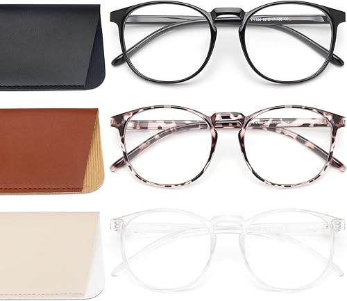 IBOANN - Lentes con filtro de luz azul para mujeres y hombres, paquete de 3 unidades, armazón redonda estilo retro a la moda, lentes falsos vintage