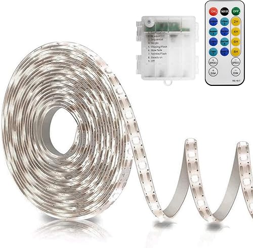 Miniatura 8 de echosari Tira de luces LED alimentadas por pilas, 90 luces LED rojas 2835 SMD de 9.8 pies, tira de luces autoadhesivas cortables con temporizador