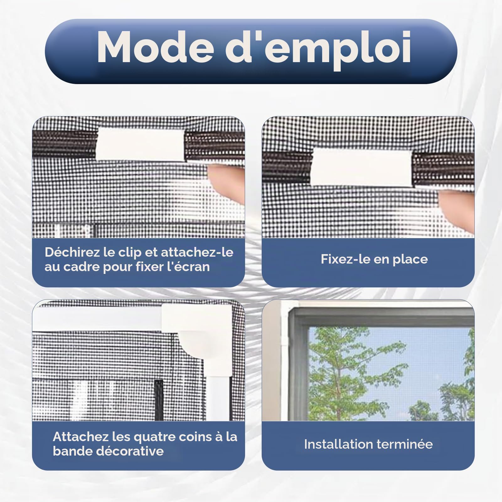Bandes magnétiques pour fenêtre - Fixations autocollantes - 12 poignées d'angle, 6 clips coupe-vent pour des réparations sans couture, écran de fenêtre à faire soi-même