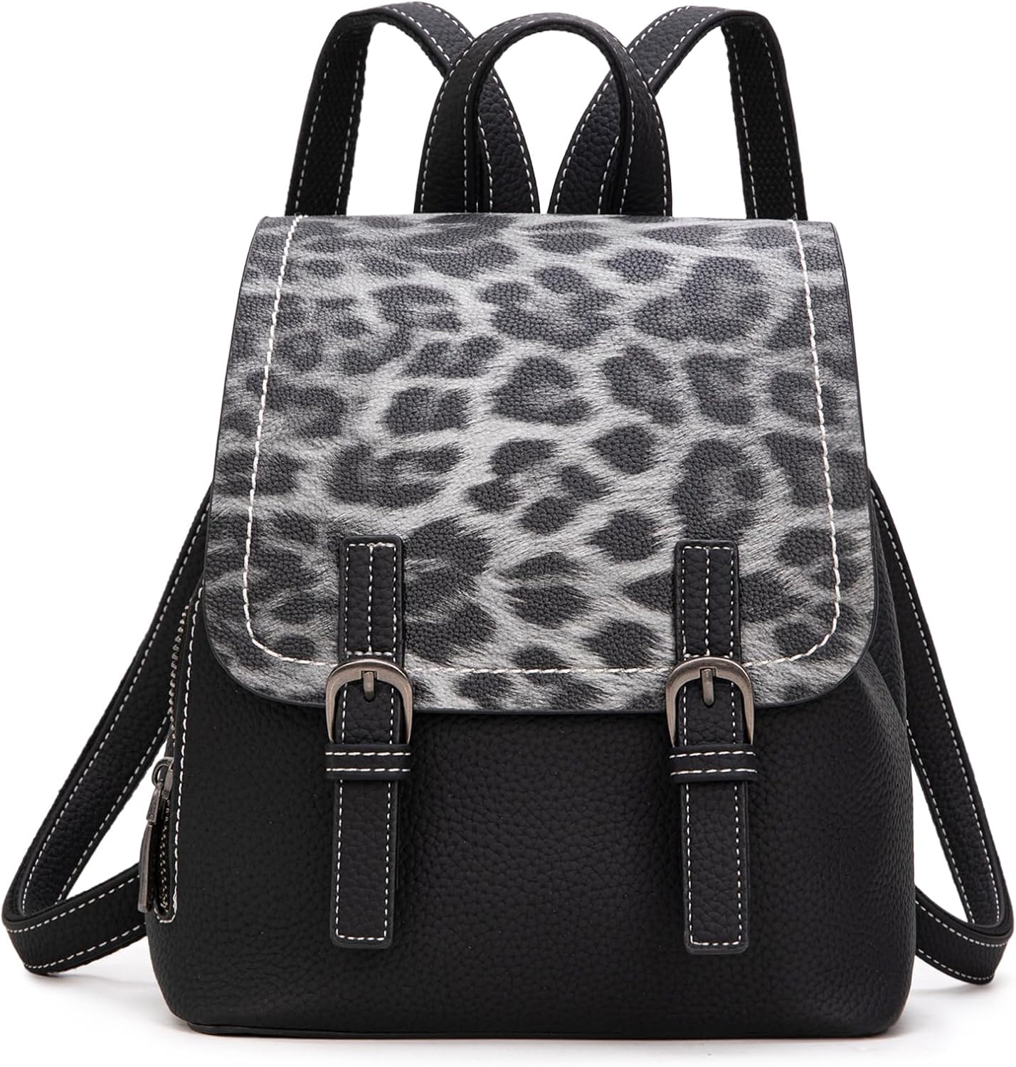 Montana West Black Leopard Print Small Backpack Purse for Women Vegan Leather Mini Womens Backpack Cute Convertible Shoulder Bag