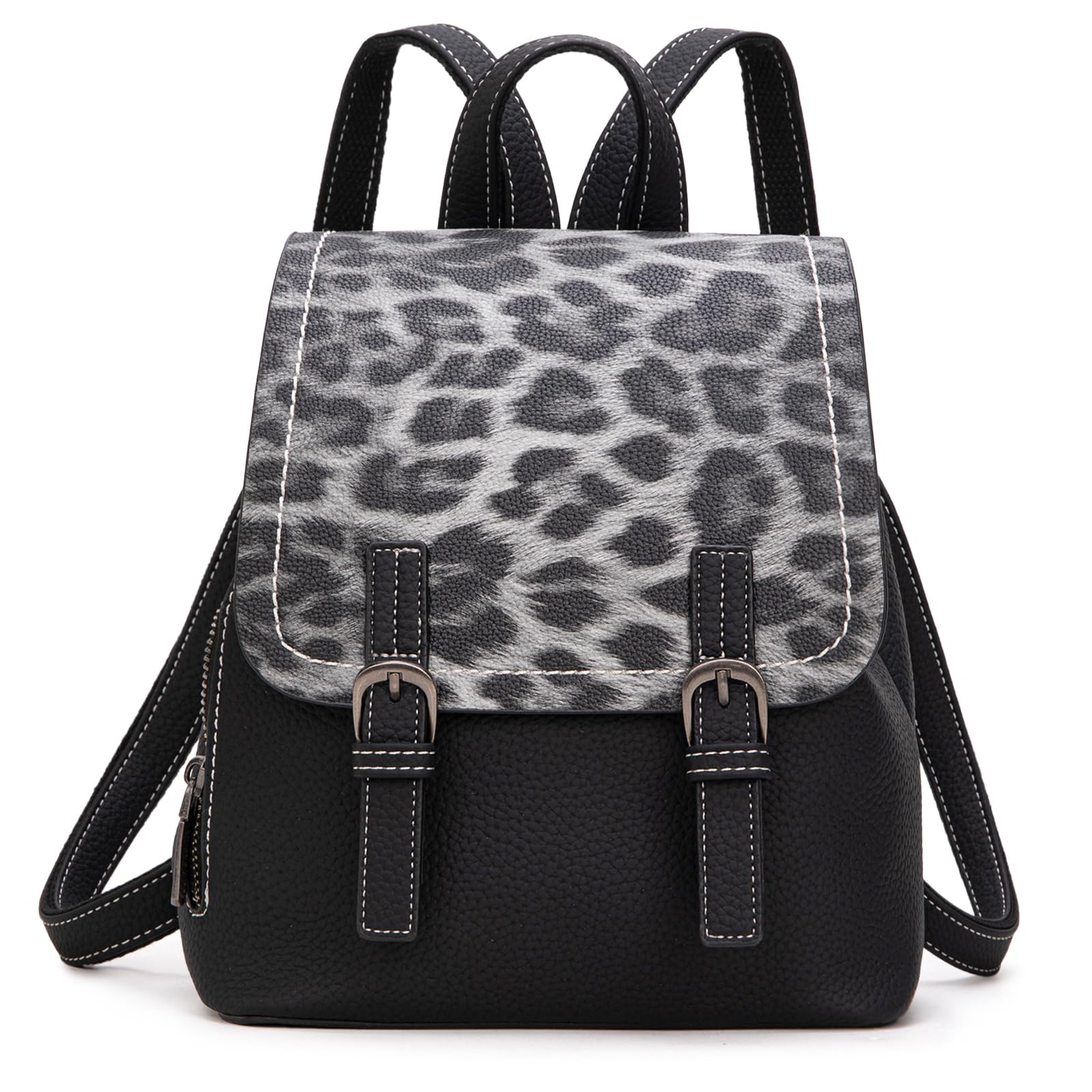 Montana West Black Leopard Print Small Backpack Purse for Women Vegan Leather Mini Womens Backpack Cute Convertible Shoulder Bag