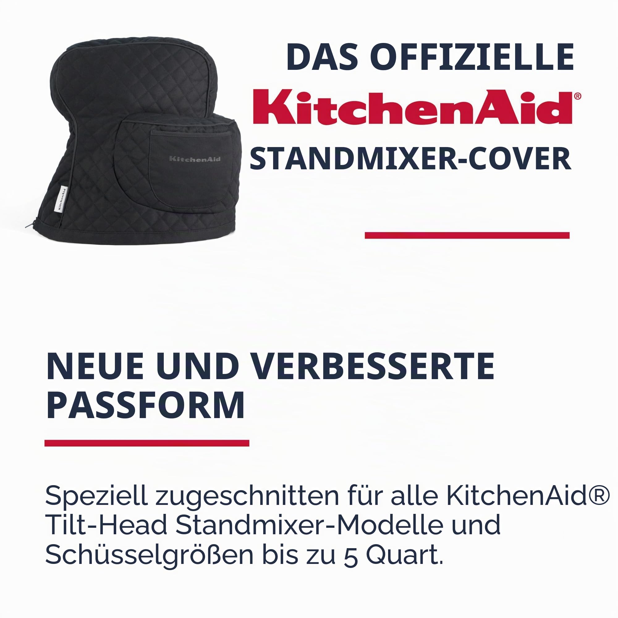 KITCHENAID Abdeckung für Standmixer mit Kippkopf, mit Aufbewahrungstasche, gesteppt, 100% Baumwolle, Onyx-Schwarz, 36,6 x 45,7 x 25,4 cm