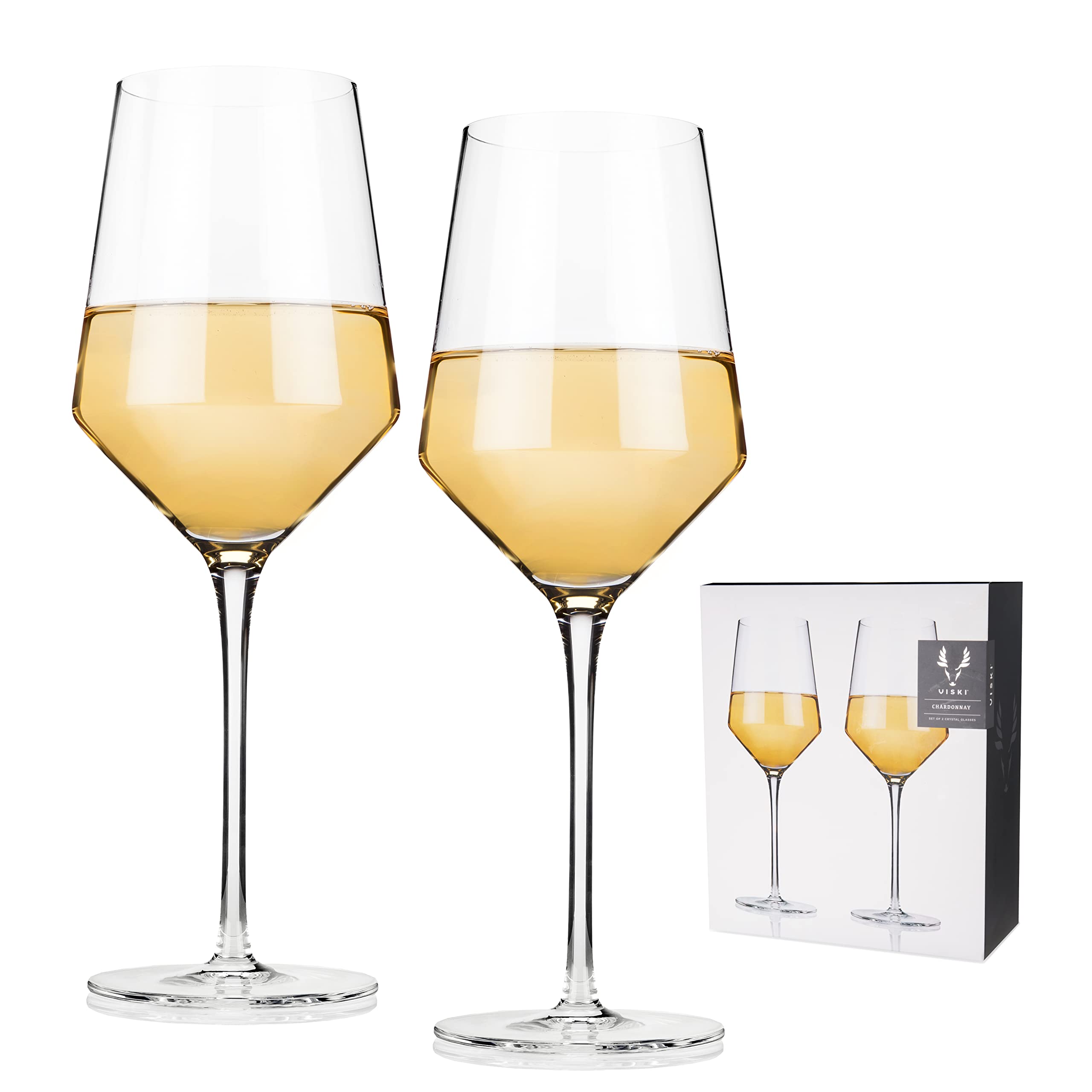 Raye Crystal Angled Chardonnay Glasses, Sleek and Modern Design White Wine Glasses Set, Elegant Glassware for Wedding Gifts, Anniversary, Birthday Gifts, Home Bar Essentials, 13 oz, Set of 2