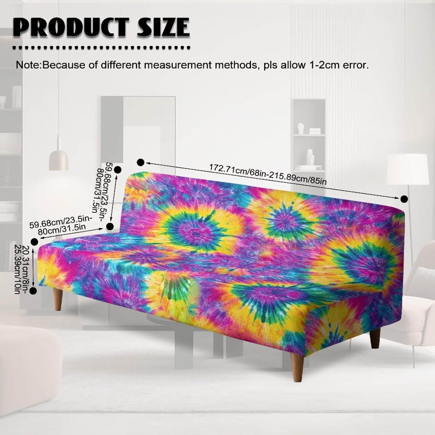 Rainbow Tie Dye Print Stretch Armless Futon Cover Sofa Couch Slipcovers Folding Armless Sofa Bed Slipcovers Furniture Protector Machine Washable