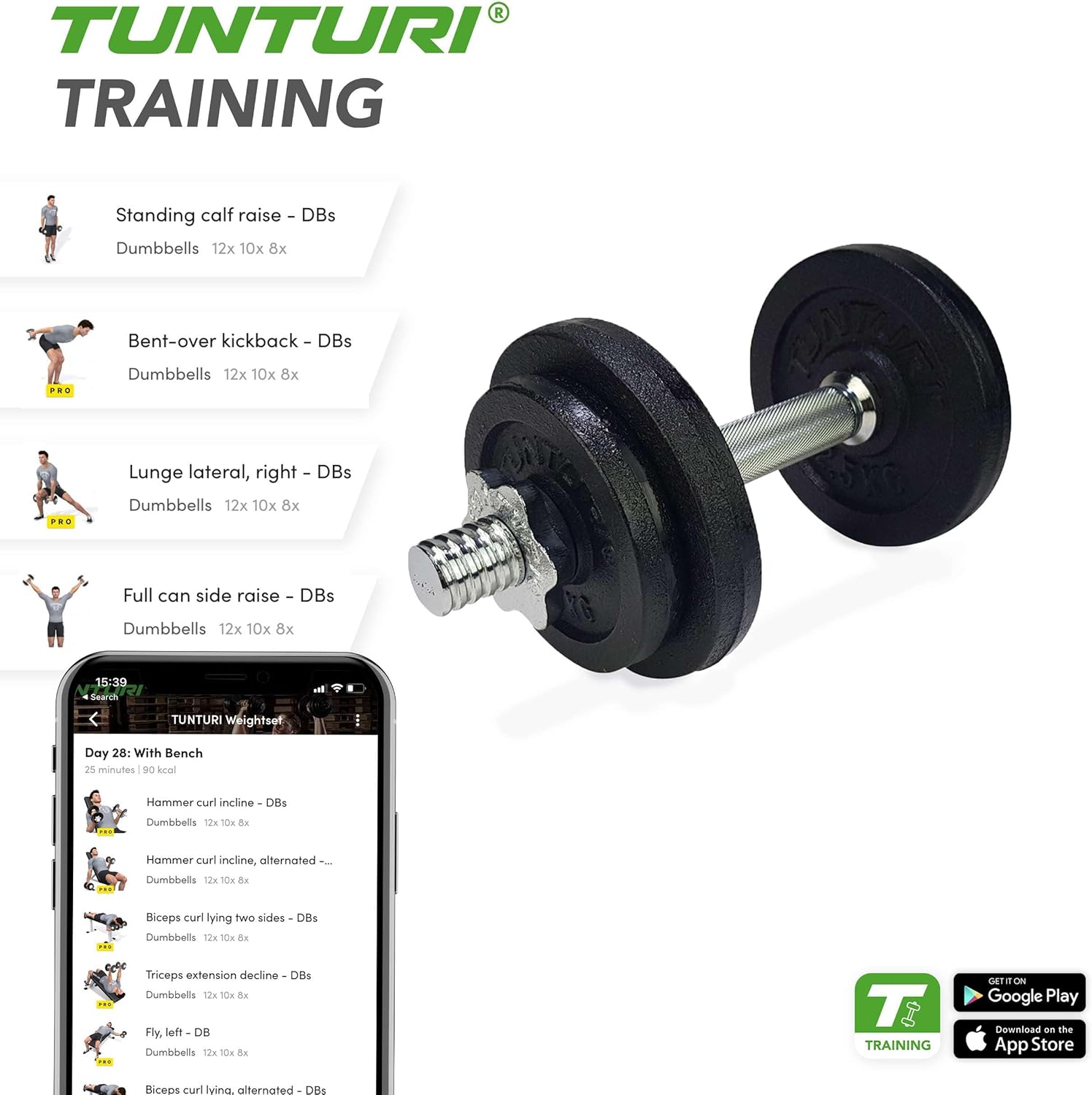 Tunturi Unisex Adult 2 Bar Screw Dumbbell Set - Black, 20 kg