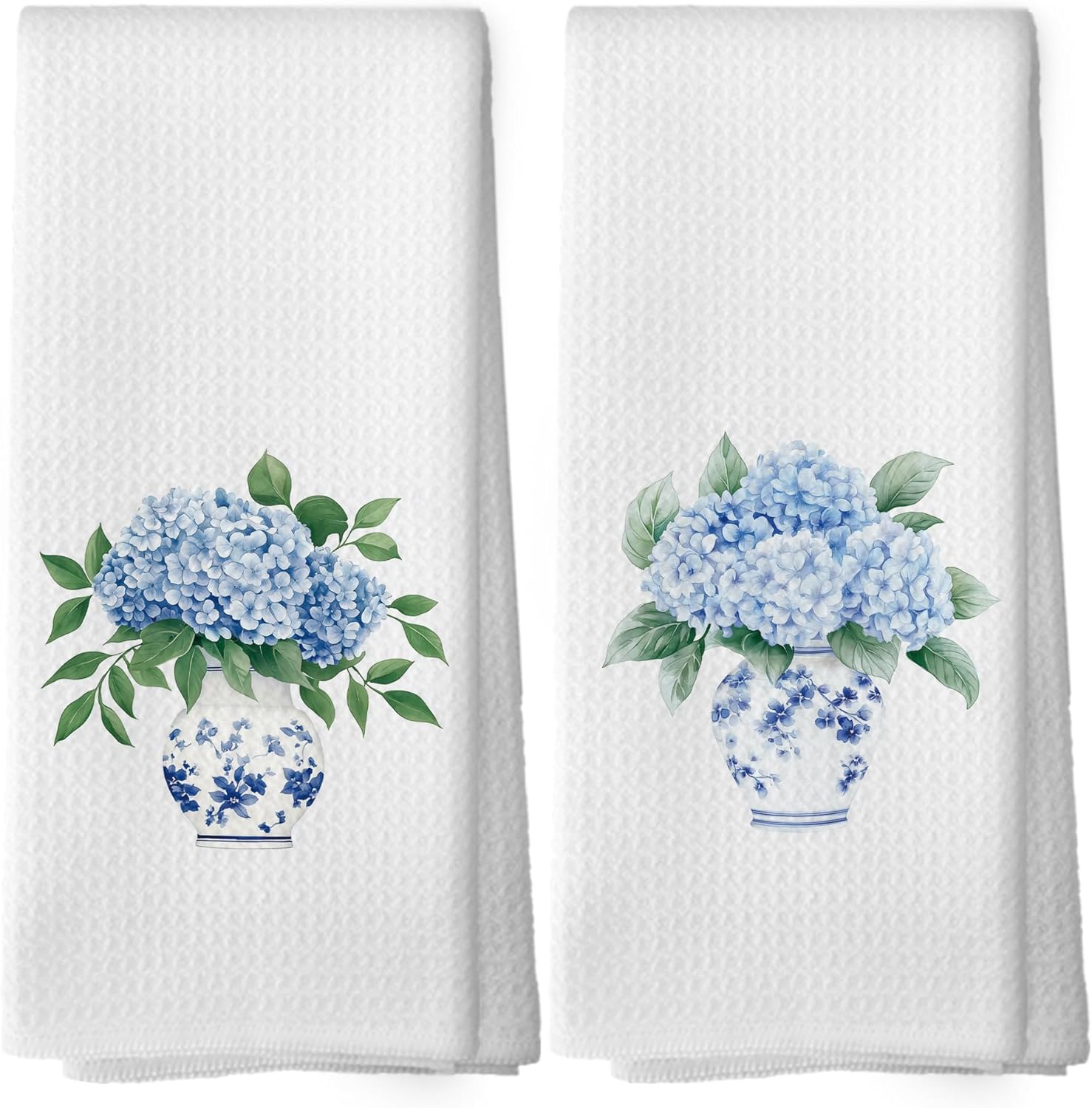 Chinoiserie Vase Floral Kitchen Dish Towels Set of 2, Blue and White Porcelain Hydrangea Gifts for Wommen, Spring Chinoiserie Flower Hand Towels Kitchen Tea Towels Decorations, 16x24inch