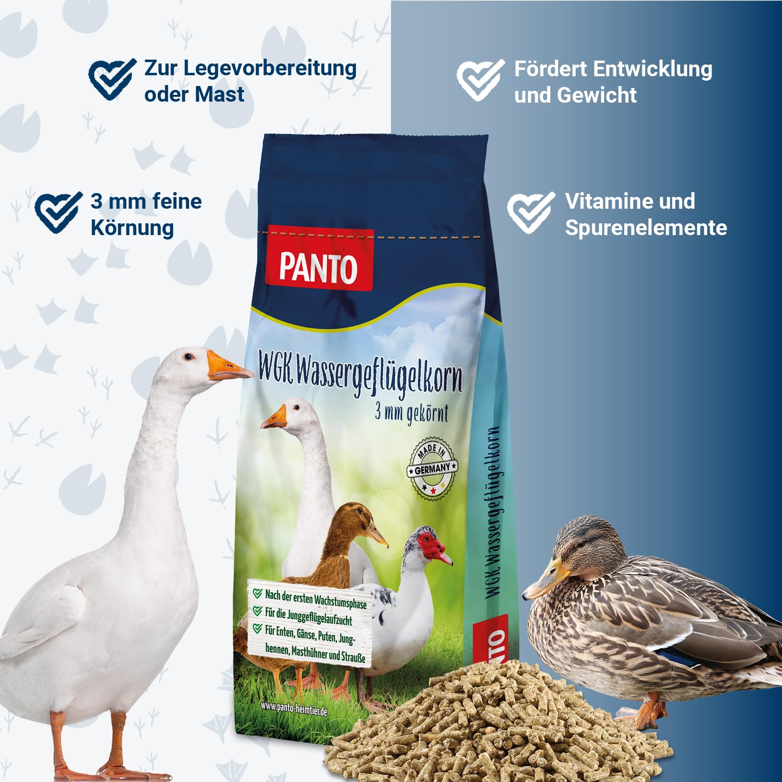 PANTO Cibo per pollame a grani d'acqua, 10 kg, mangime per pollame per anatre, oche, tacchini, galline giovani, polli da ingrasso, struzzi