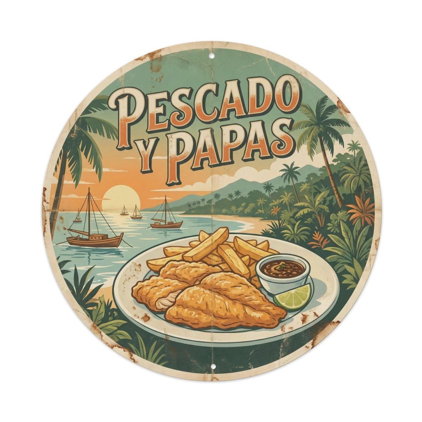Costa Rica Chippy Seafood Classic Coastal Culture Metal Tin Sign