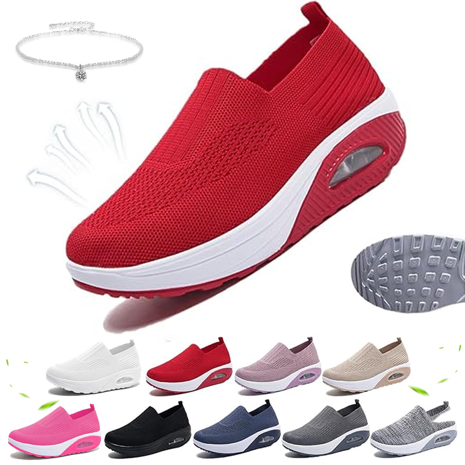 Tenis ortopédicos para mujer, cómodos zapatos de plataforma con parte inferior basculante, zapatos para caminar, con cojín de aire, zapatos para caminar, soporte de arco, tenis ligeros de cuña de