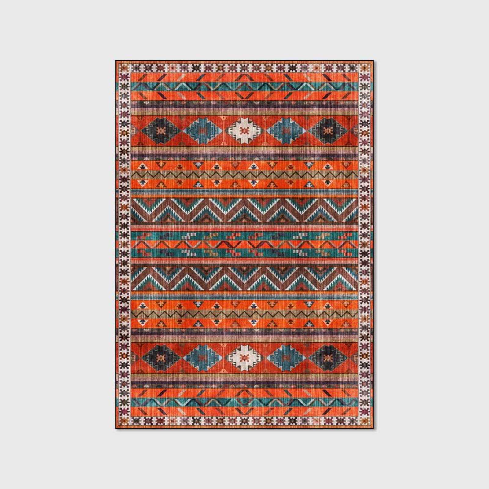 Moderne Tapis Salon Décoration de la Maison Rayures Ethniques géométriques Orange foncé Tapis Antidérapant Intérieur Moelleux pour Salon Chambre 80 x 160 cm