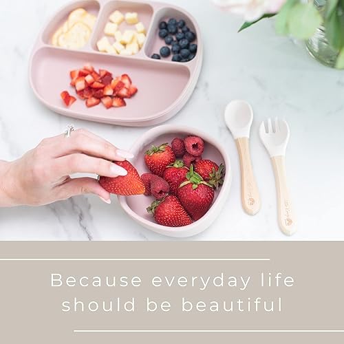 Miniatura 4 de Little Keegs Juego de alimentación para bebés, set de regalo imprescindible para bebés, suministros de destete para bebés, platos de silicona