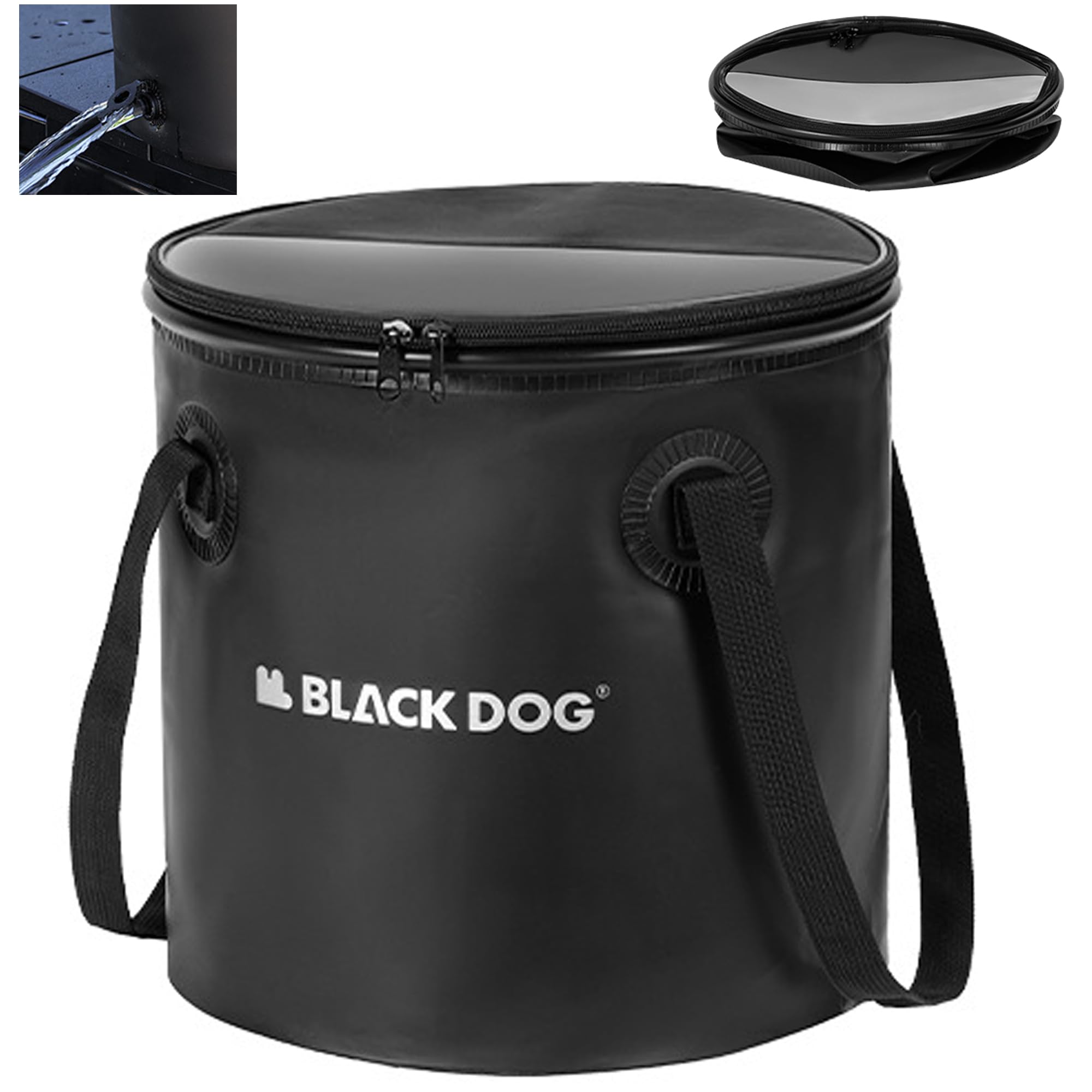 Windhike Blackdog – Seau pliable de camping de 14 litres, récipient d'eau pliable léger avec poignée et couvercle, seau pliable avec valve de sortie pour voyage, camping, randonnée, pêche, EVA
