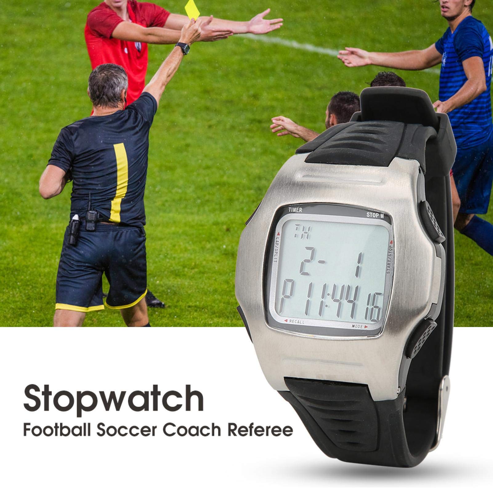 Reloj de árbitro de fútbol fútbol, ​​con Correa de Reloj Deportiva Resistente, Cuenta atrás programable y Tiempo de Cuenta atrás, cronómetro de 1/100 Segundos, Alerta de pitido