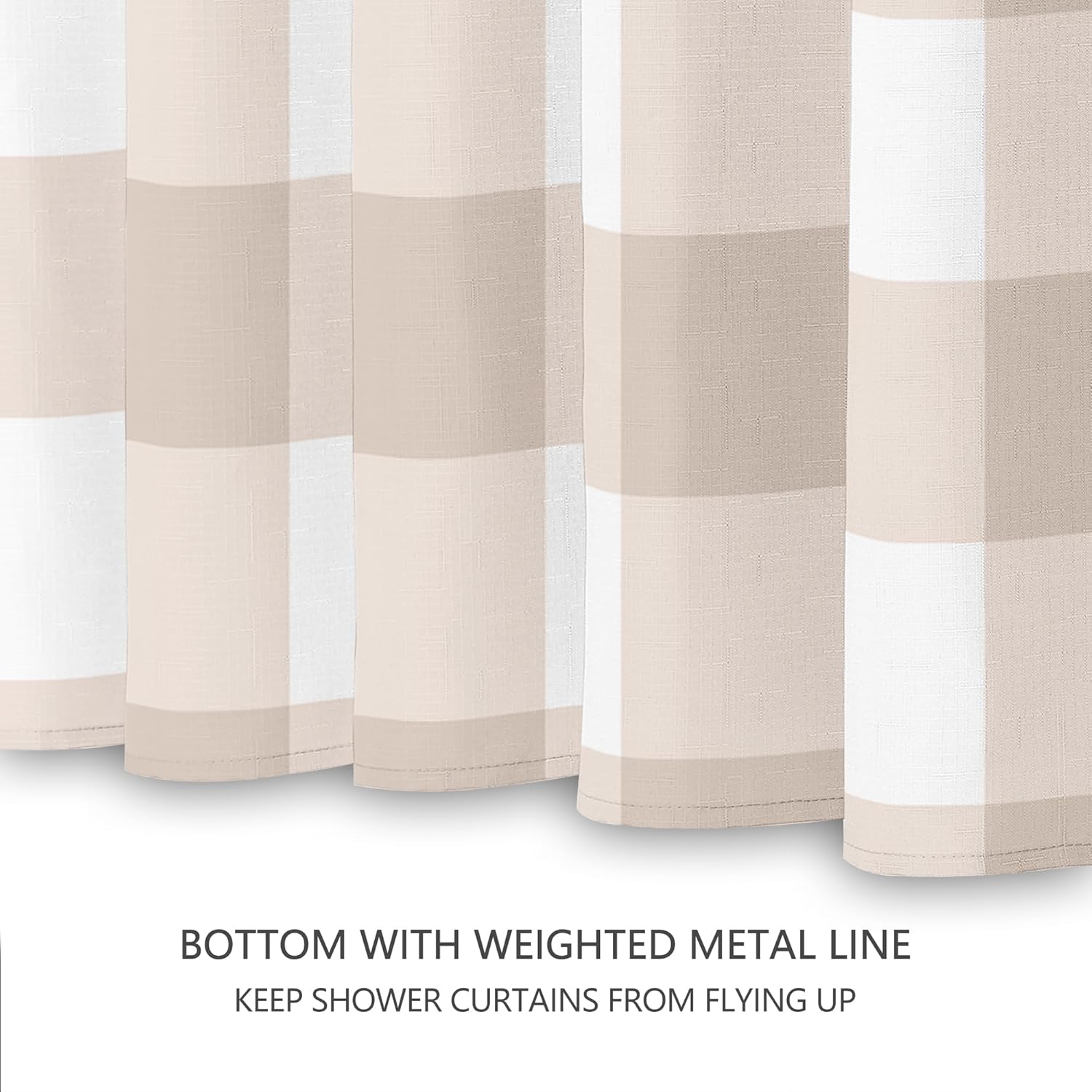 Tititex Classic Gingham Plaid 140gsm Faux Linen Fabric Shower Curtain, Cream Buffalo Grid Shower Curtain Sets Decoration 72x72 Inch with Hooks