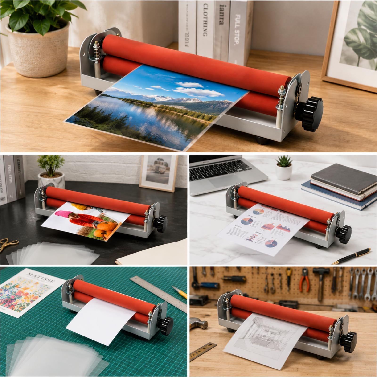 12 Zoll Manueller Kaltlaminator A4 Handkurbel Pressmaschine mit Einstellbarer Walze für Poster, Bilder und Hochzeitsfotografie