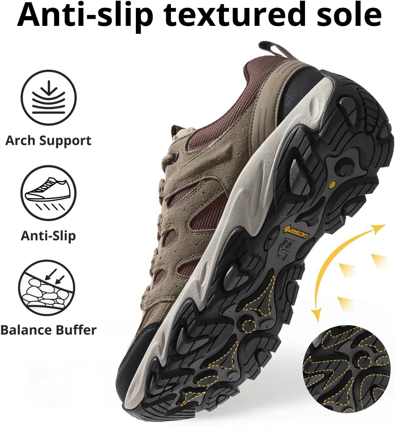CAMELSPORTS Men's Waterproof Hiking Shoes Lightweight Anti-Slip Breathable Outdoor Walking Work Sneakers Trekking Trails