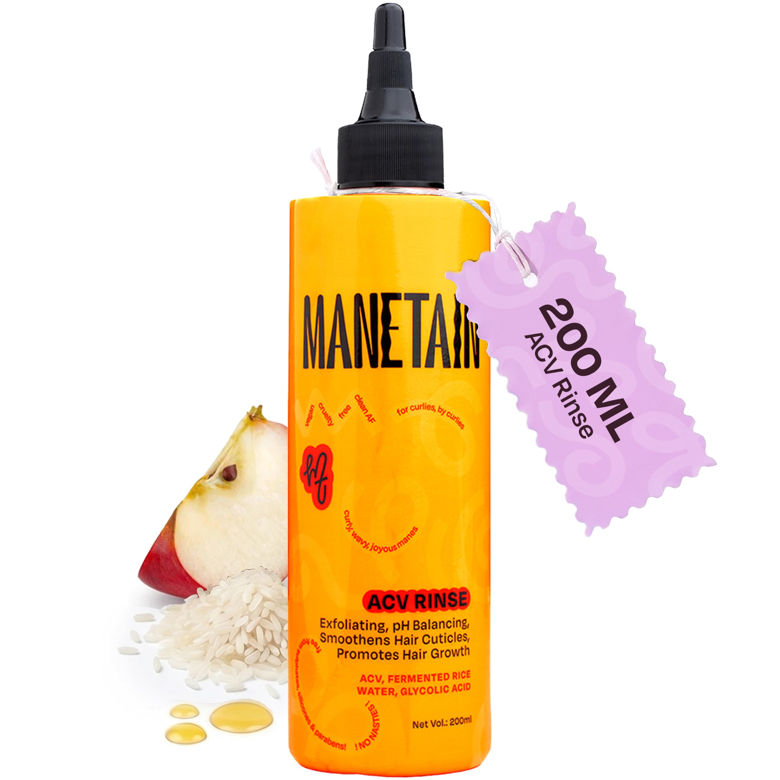 MANETAIN Apple Cider Vinegar Hair Rinse 200ml – Clarifies Scalp, Removes Buildup & Dandruff – With Glycolic Acid & Fermented Rice Water – Sulfate-Free, Boosts Hair Growth & Shine-image-28