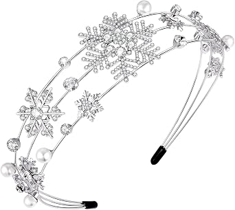 Christmas Headband Silver Snowflake Headband Pearl Christmas Party Headbands for Women Holiday Hair Hoop Snowflake/Silver