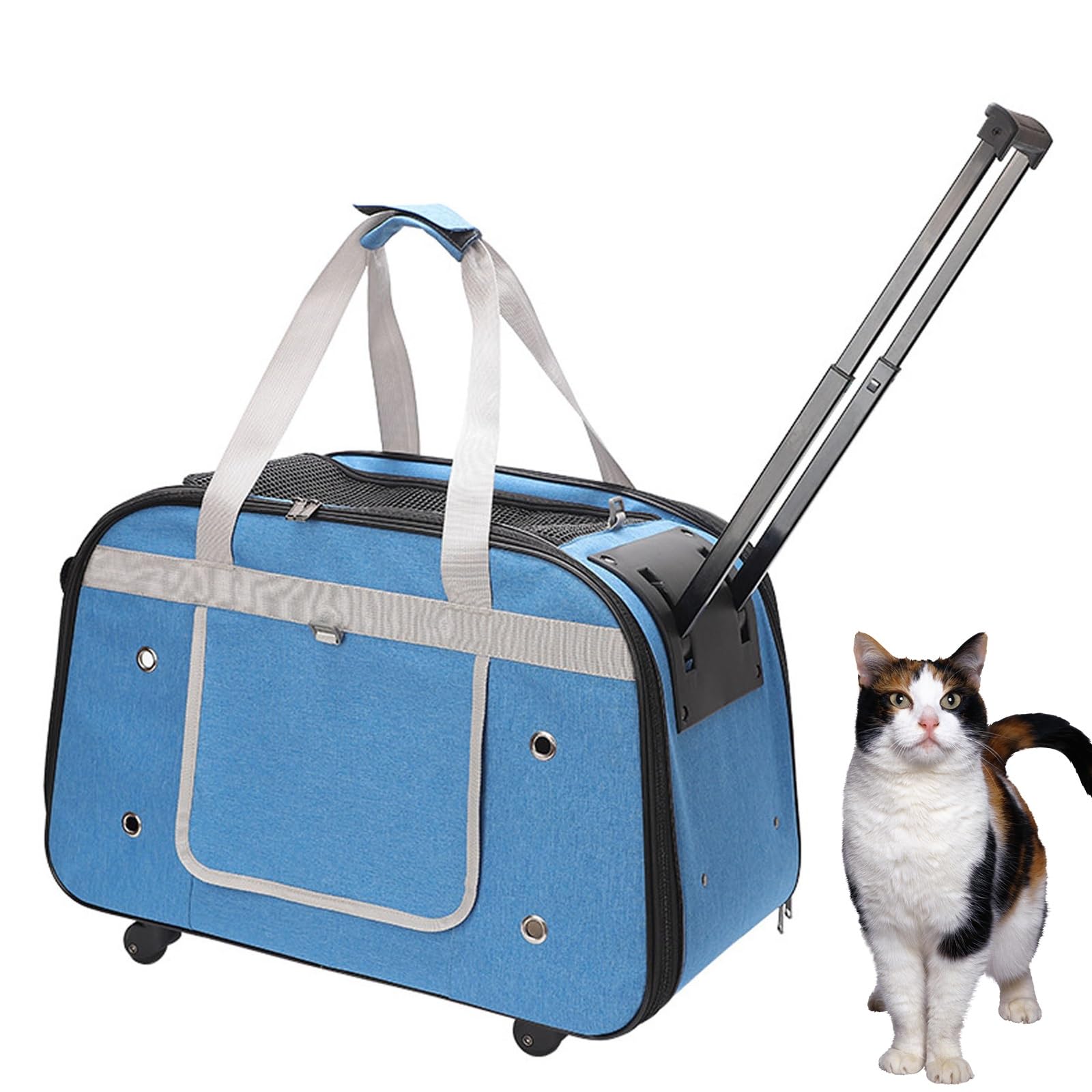 Mochila de Viaje para Mascotas con Asa Telescópica, Transportador de Viaje para Mascotas con Ruedas, Mochila para Gatos y Perros Pequeños de Viaje