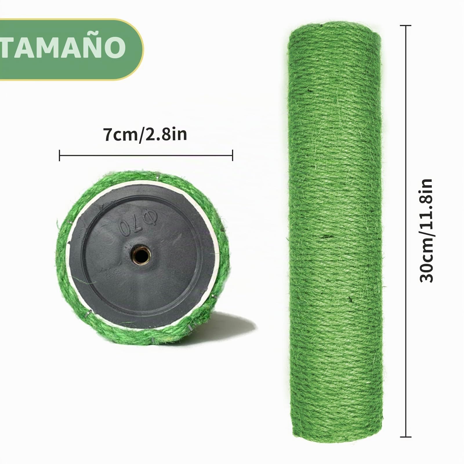 2 Piezas Poste De Repuesto Para Rascadores Para Varios Rascador Para Gato De Sisal, Auténtico Sisal Con Interior Hilo De Varias Longitudes Accesorios Diámetro 7 Longitud 30cm verde