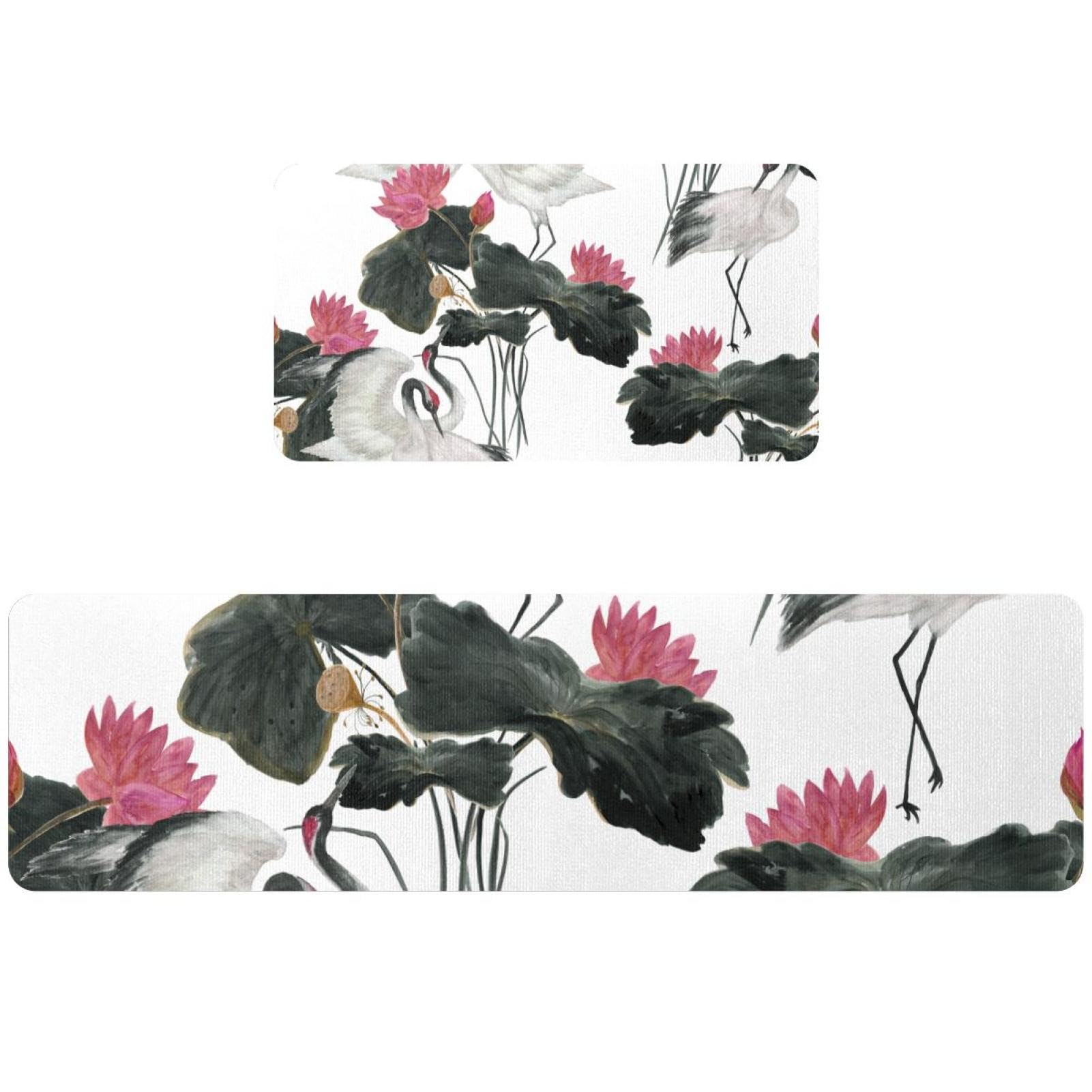 Alfombras de cocina lavables con pintura de loto oriental para pasillos