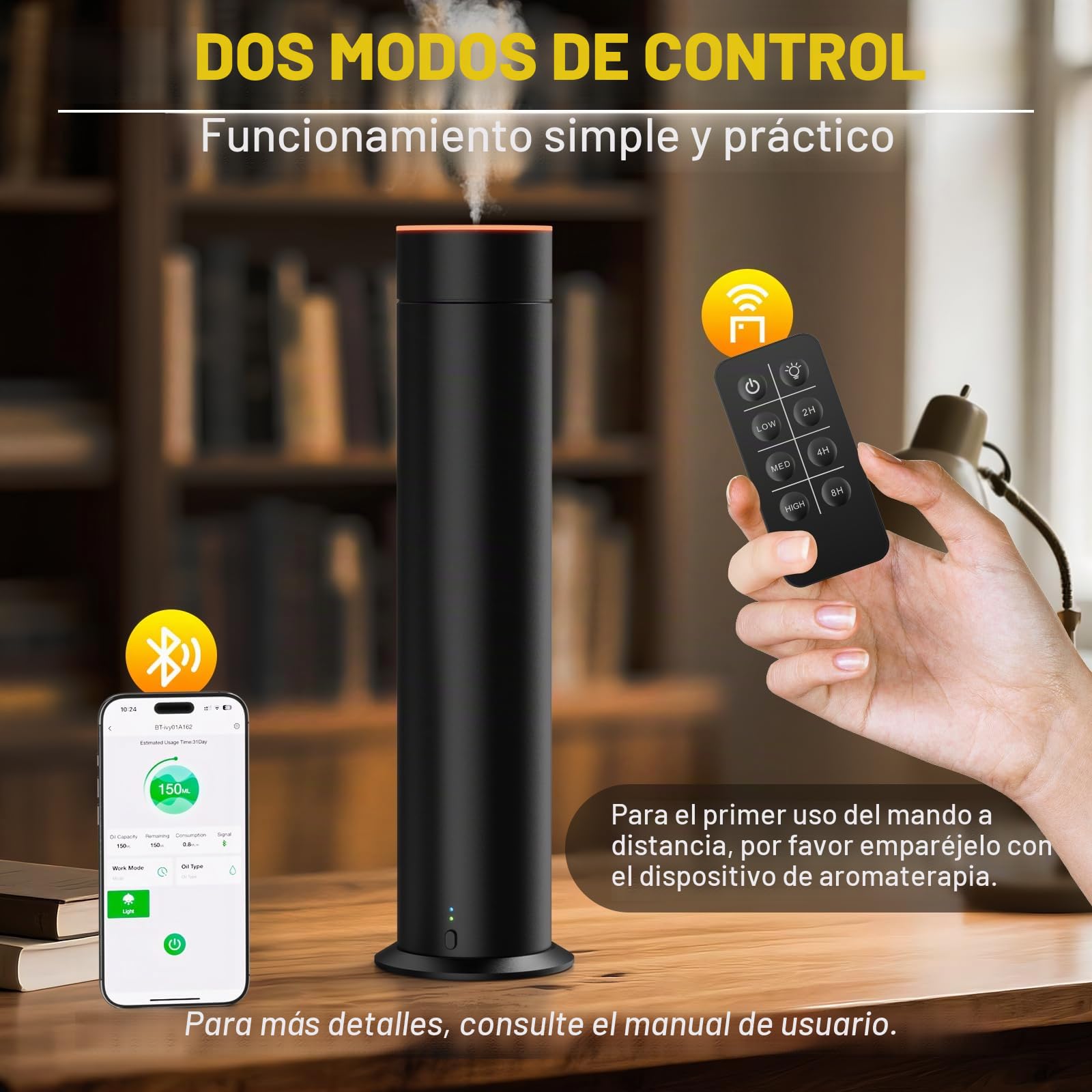 Difusor de Aceites Esenciales Sin Agua, Difusor de Aceites Esenciales 150ml Cubre 1200ft², Cuadrados Con Control Remoto y APP Inteligente Adecuado para el Hogar, Dormitorio, Oficina, Spa, Hotel