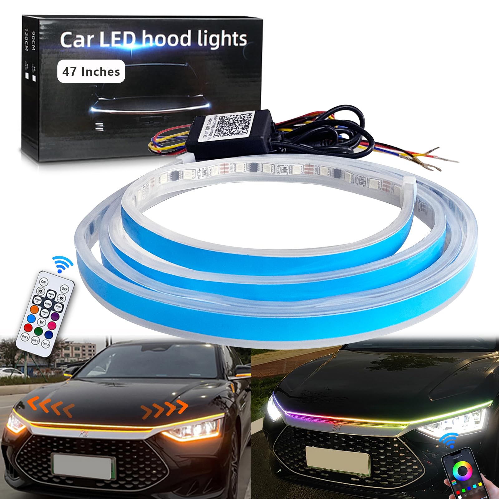 Car Hood Light Strip 180CM White Exterior Car LED Strip Lights for Hood Flexible Waterproof Dynamic Scan DC12V Daytime Running Lights for Cars, SUVs, Trucks — view 57