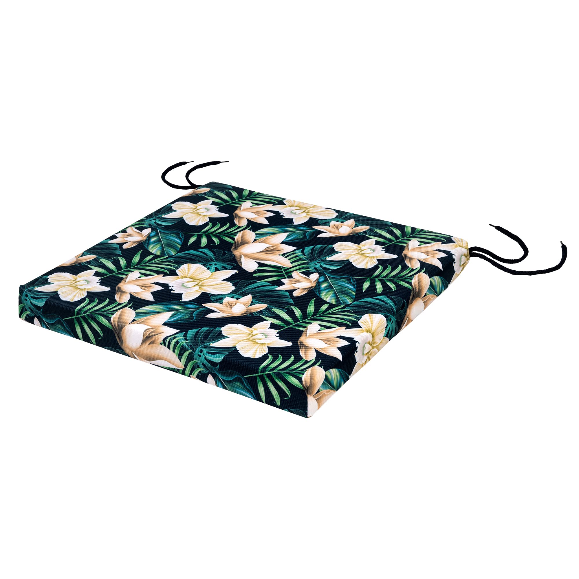 SOFTILLO Patio Chair Cushion with Seat Ties - Indoor and Outdoor Furniture Seating - Water-Resistant Polyester - Kitchen Dining, Lawn & Garden - 50x44x4cm - Tropical Flowers — image 1