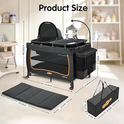 Miniatura 13 de Pamo babe - Cuna de viaje con moisés 6 en 1, diseño de un solo paso, pequeño corralito portátil para bebés, moisés portátil, cambiador, barra de