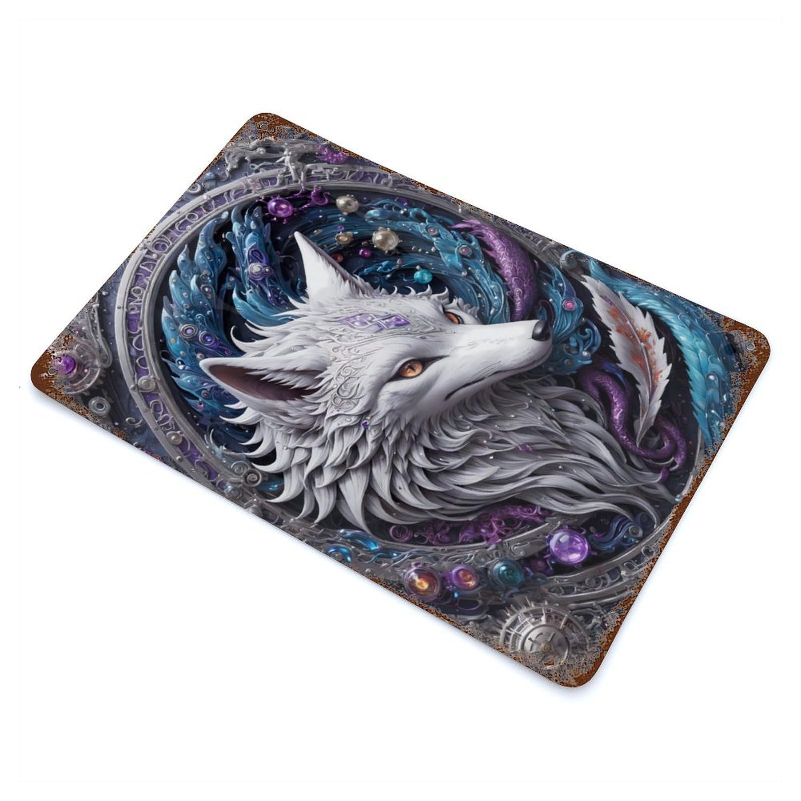 Steampunk Fox Aged Metal Wall Plaque 11.8"x7.9", Ideal for Garage, Bar And Workshop Decor