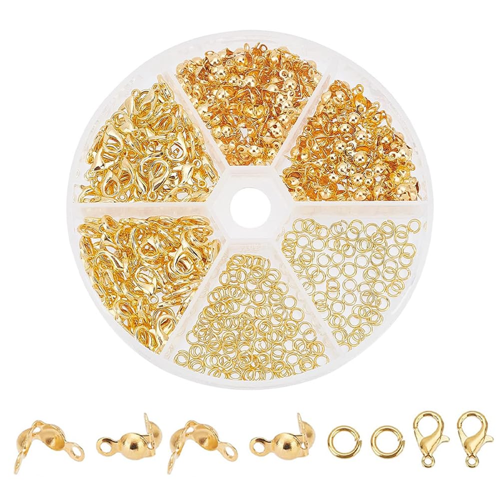 500pcs Jewellery Making Supplies 100pcs Gold Lobster Claw Clasp Jewellery Clasp 200pcs 4mm Open Jump Ring 200pcs Bead Tips Knot Covers for Bracelet Closures Earring Necklace DIY Craft