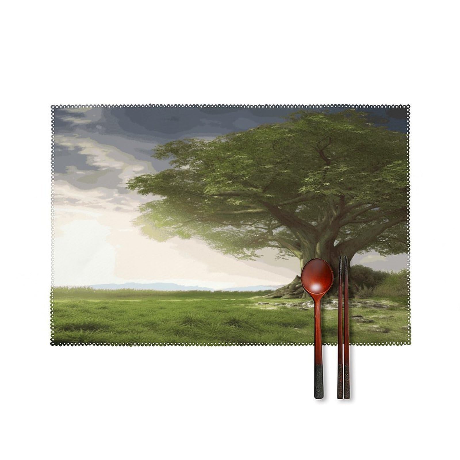 Tree with Branch Scenery Placemats Set of 4 Heat Resistant Non-Slip Place Mats for Dining Table Washable Placemat Wipeable Dining Table Mat Canvas Place Mats Dining Table Decor