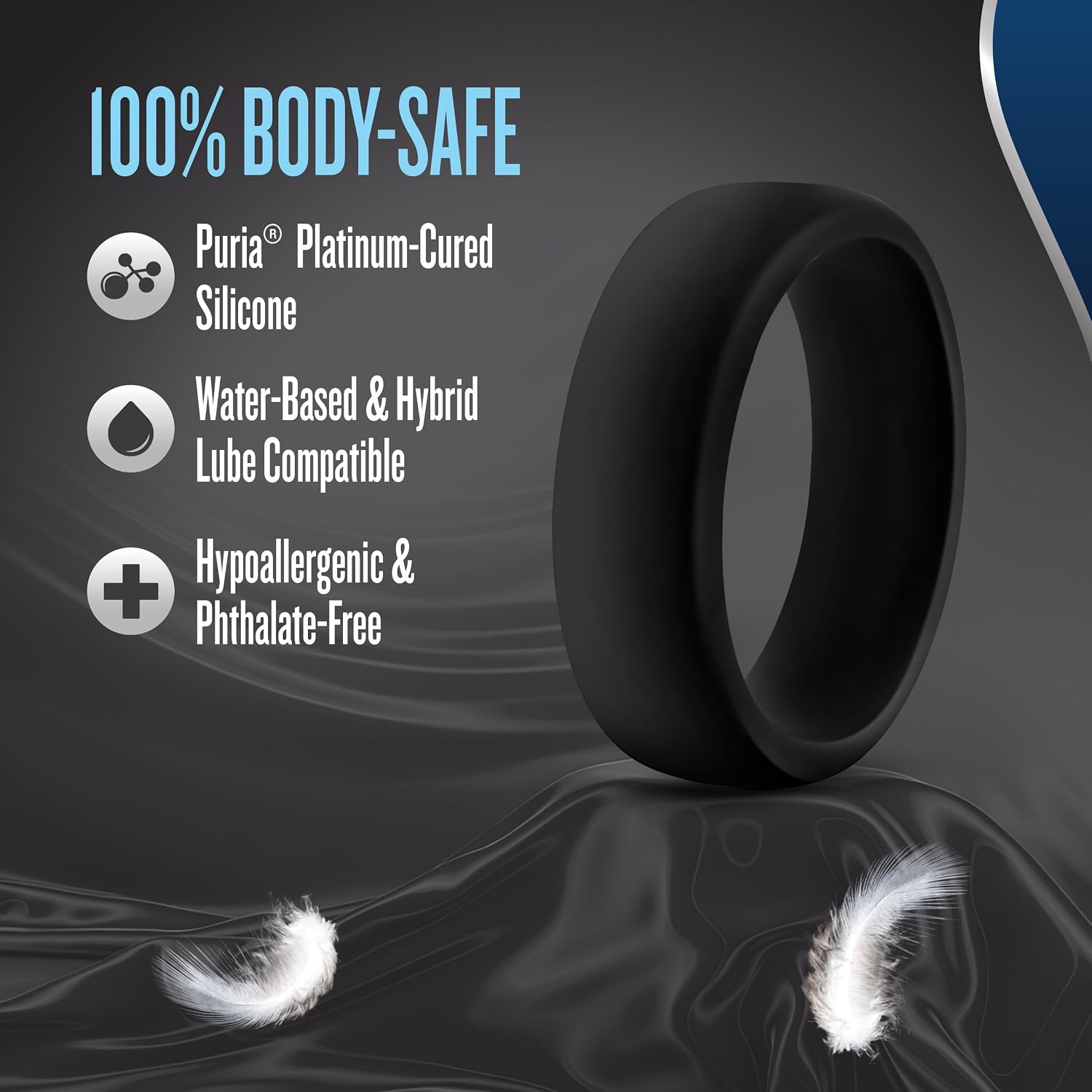 Blush Performance Puria Pro Silicone Cock Ring - 1.5" Wide Penis Ring - Enhances Girth & Hard Erections - UltraSilk Smooth Stretchy, No Pinch Design - Play Hard Adult Sex Toy for Men & Couples - Black