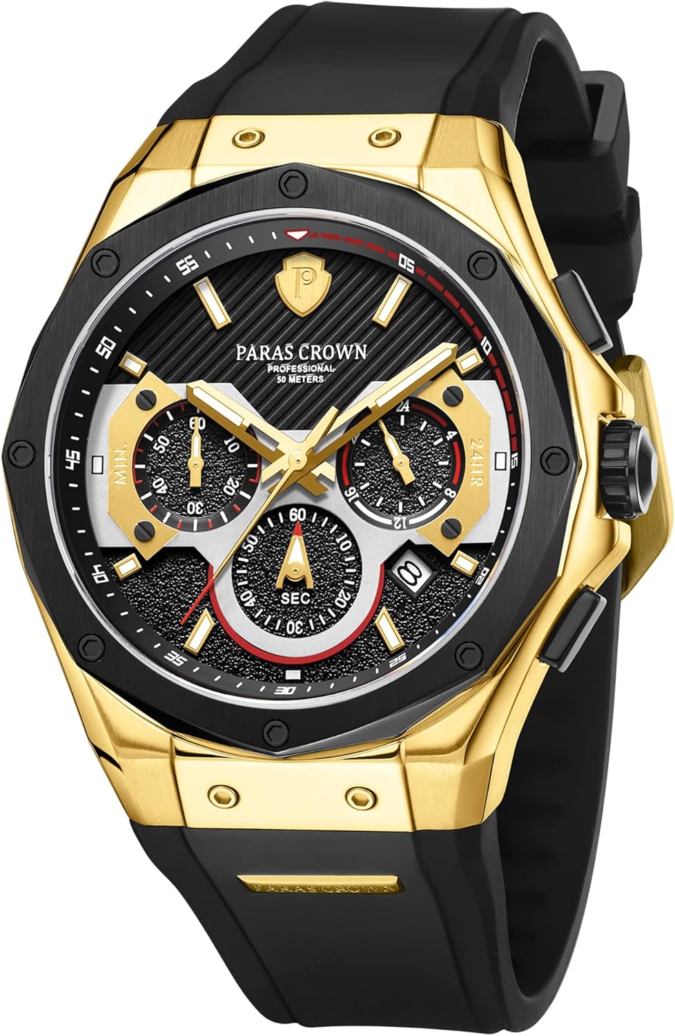 Paras Crown Mens Watches Fashion Luxury Quartz Waterproof Chronograph Wrist Watches for Men