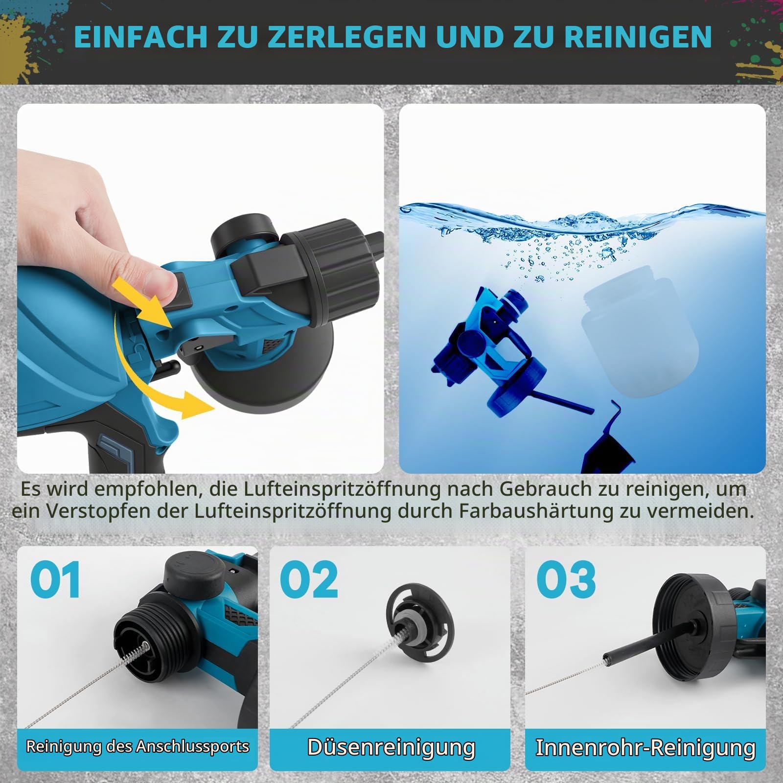 Akku Farbsprühsystem kompatibel mit Makita 18V, Elektrische Spritzpistole