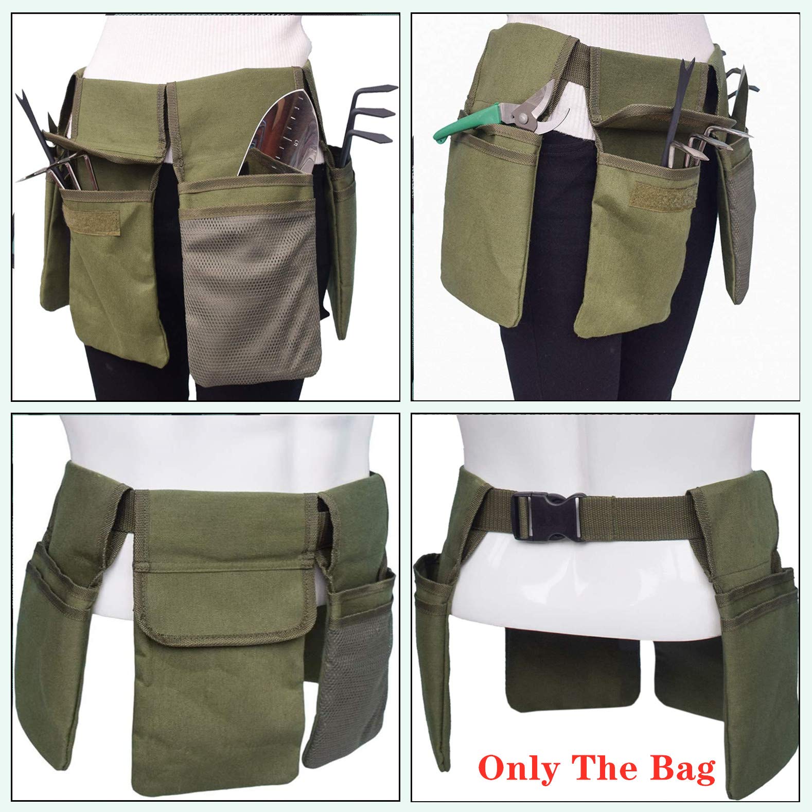 Borsa da cintura per attrezzi da giardinaggio, in tela, organizer da appendere, con 4 tasche, impermeabile
