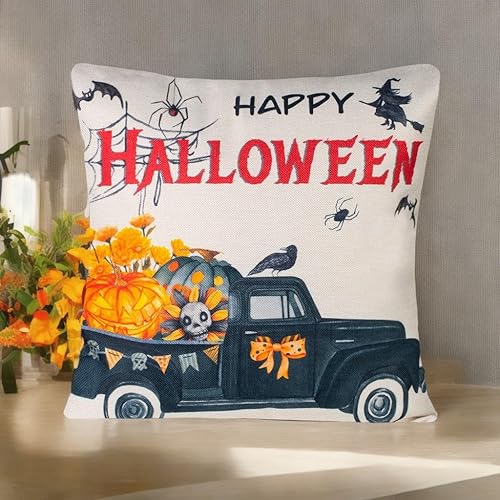 Miniatura 3 de Fundas de almohada decorativas de 18 x 18 pulgadas, para Halloween, de lino, para el hogar, cama, decoración para sofá