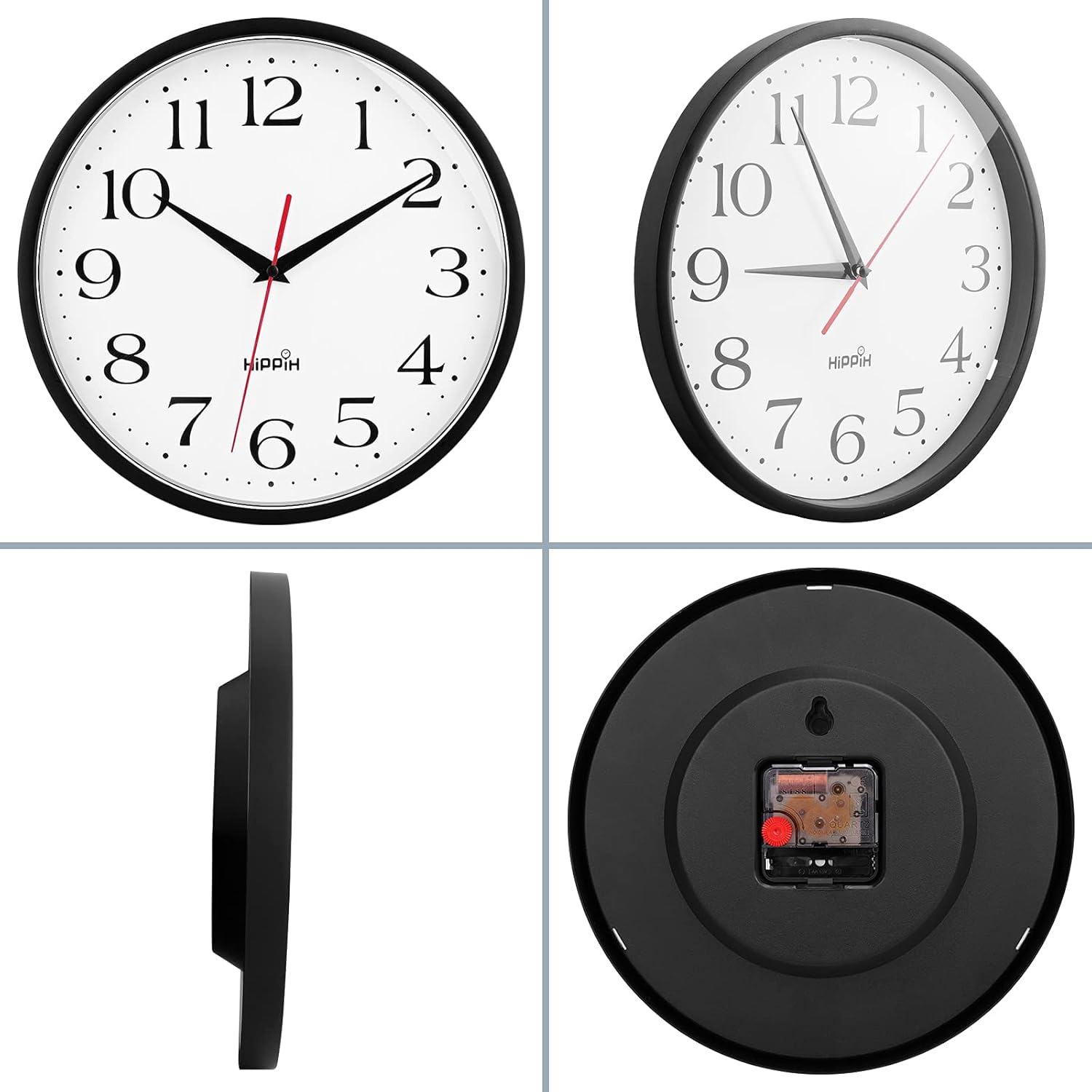 HIPPIH 2 Pack Silent Wall Clock, 10 Inch Non Ticking Quiet Digital Sweep Decorative Battery Operated Wall Clocks for Living Room Bedroom Kitchen School Office Decor, Black : Home & Kitchen