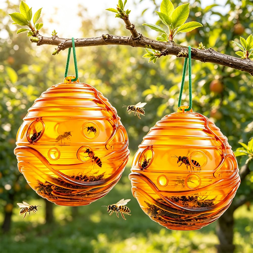 2 Pcs Spherical Wasp Trap, Waterproof Wasp Nest Killer Outdoor Hanging