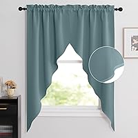 Vista 45 de NICETOWN Cortinas elegantes con caída de cascada para dormitorio, cortinas con jareta para barra estilo granja para sala de estar, cortinas rústicas