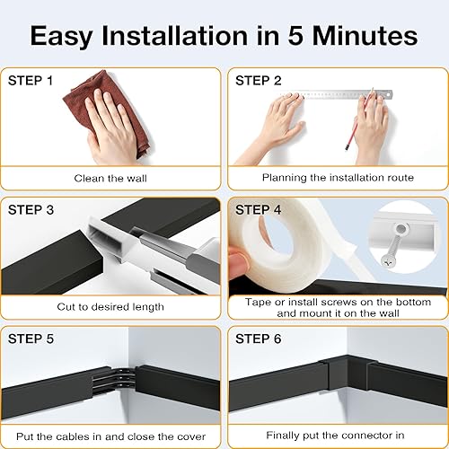 Miniatura 8 de Delamu – Funda para cable de 157" para ocultar cables, de PVC, para pared, se puede cortar, cubierta de cable pintado para cables, cubierta