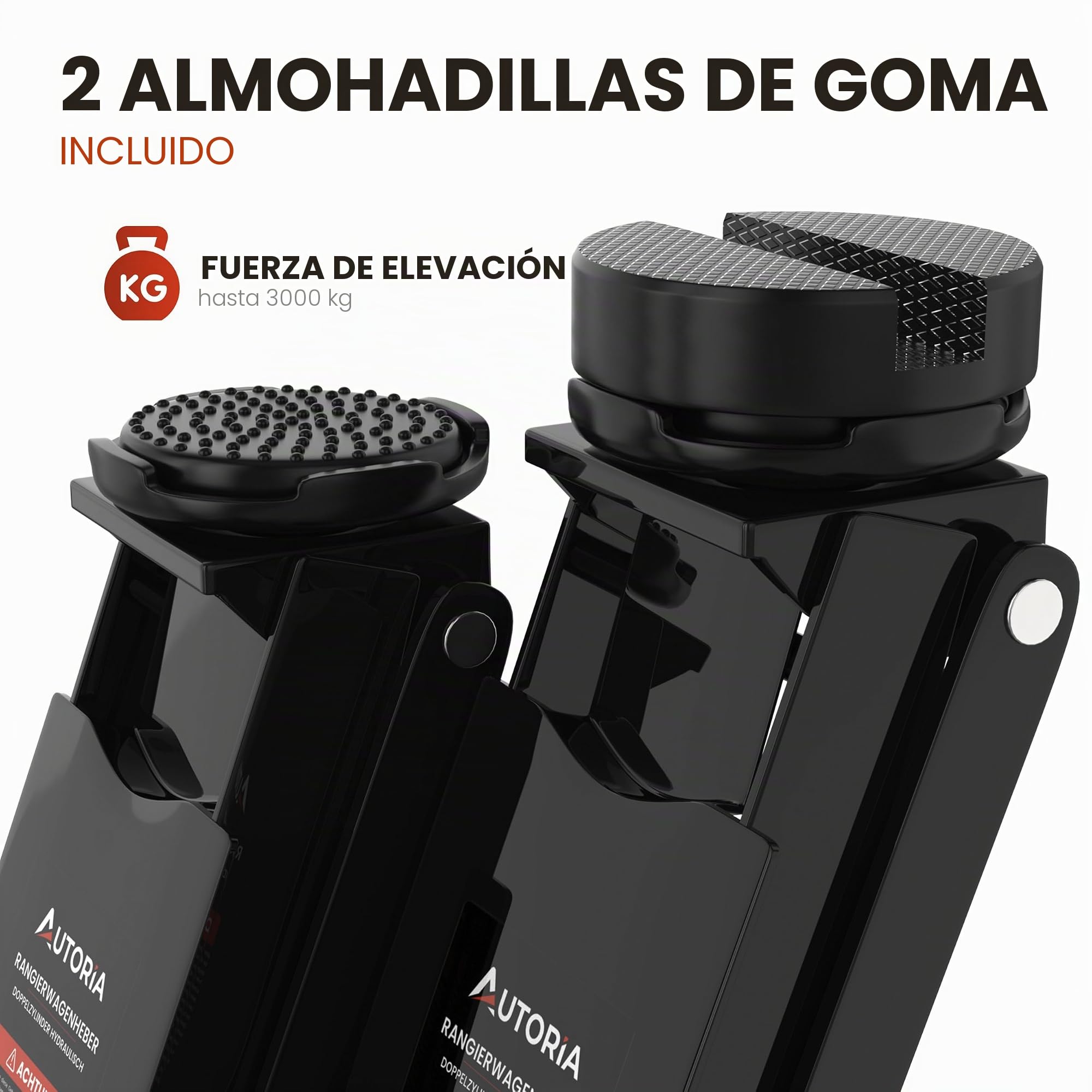 Gato hidráulico de 3T – Gato de ruedas plano con 2X almohadilla de goma y doble pistón – Quicklift desde 75 mm de altura de elevación – para coche, auto y SUV – hasta 3 toneladas de capacidad – gato