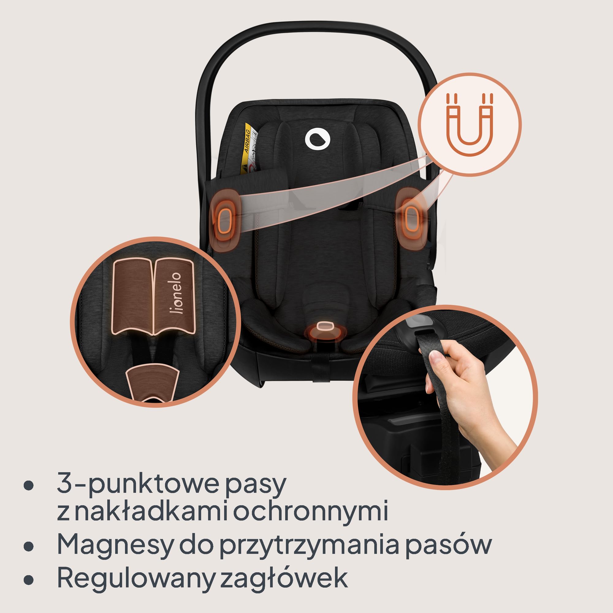 LIONELO MOXIE i-Size SET Dziecięcy Fotelik Samochodowy z Bazą 40-87 cm Nosidełko dla niemowląt Montaż ISOFIX i Noga Stabilizacyjna Ochrona Boczna, Regulacja Zagłówka Wkładka Dri-Seat