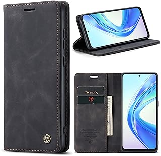 جراب موبايل قابل للطي من جلد صناعي، غطاء قلاب مزود بفتحة كروت وحامل عملي لموبايل هونر x7b شبكة الجيل الرابع 4G (أسود)