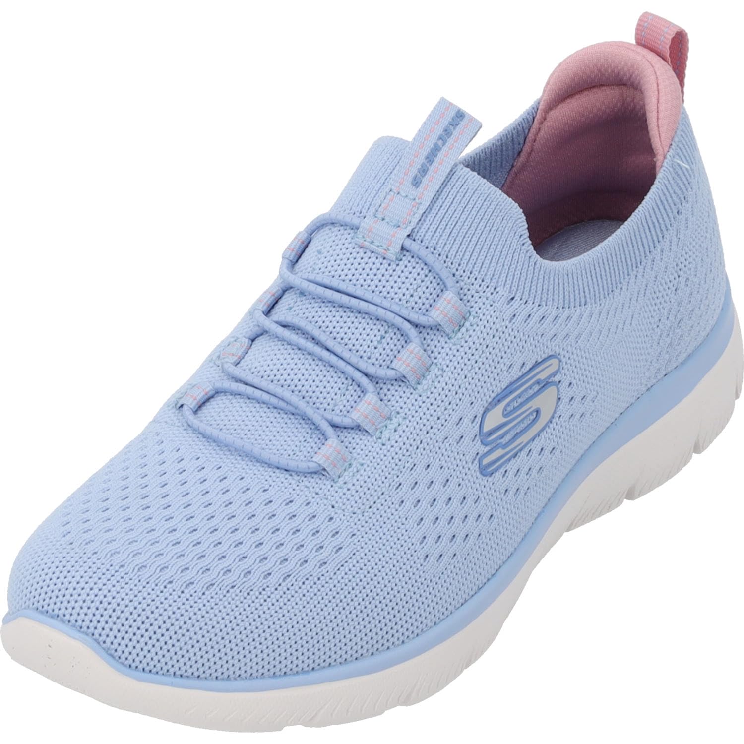 Skechers Womens Summits Top Player Sneaker, Light Blue Knit Multi Trim, 7.5 UK