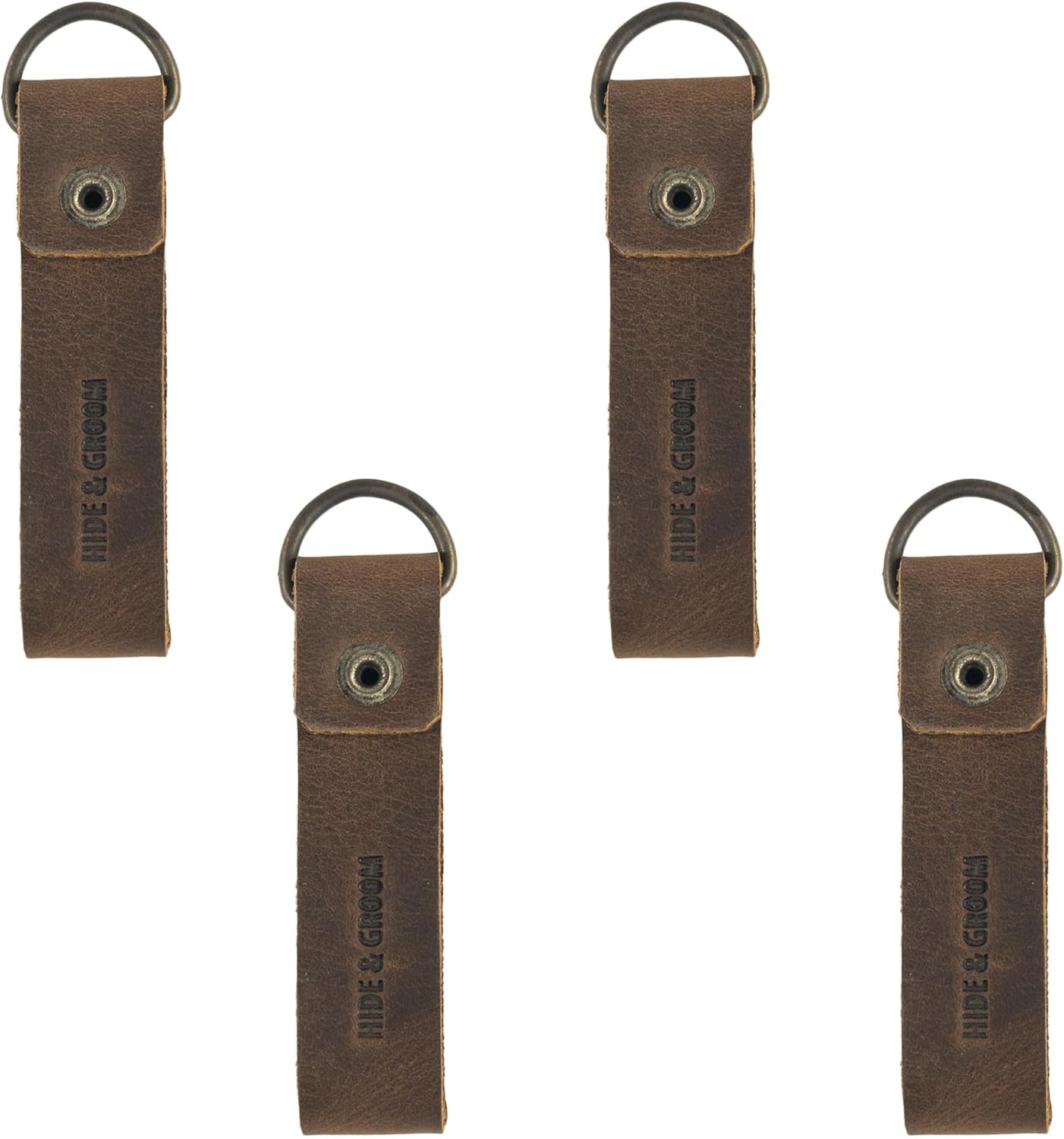 Hide & Groom, Set of 4 Riveted Suspender Loop Attachments for Groomsmen, Ideal for Wedding Ceremonies, Dinner Parties, Formal Wear, Full Grain Leather, Handmade Accessories, Bourbon Brown