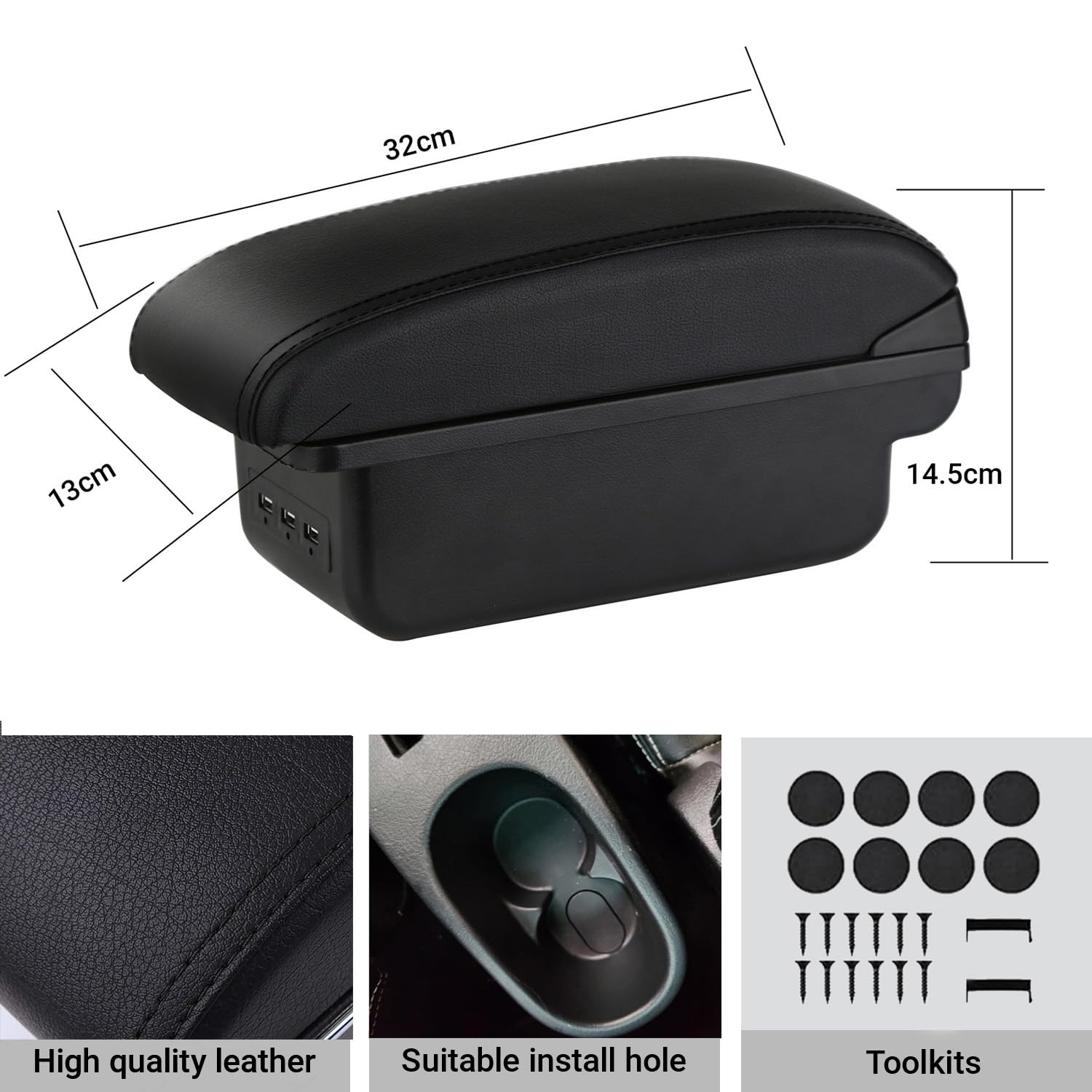 Bracciolo Per Peugeot 207 207CC - Console Centrale Con Porta USB - Nero